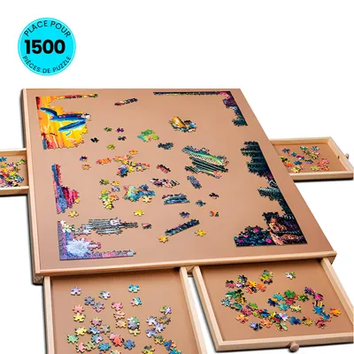 Image de PiecePro Table de puzzle pour 1500 pièces avec 6 tiroirs - Table de puzzle avec rangement - 89 x 68 cm - Tapis de puzzle