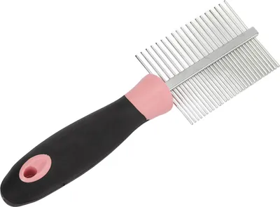 Immagine prodotto di Pettine doppio per animali domestici, rotondo, denti larghi e fitti, acciaio inossidabile, cura del gatto per cani, gatti, rosa