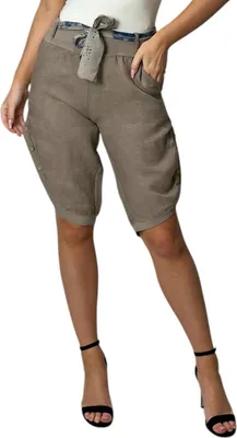 Produktbild von 2081 Mississhop Damen Leinen Bermuda Shorts 100 % Leinen, kurz, bequem, luftige Freizethose Hellbraun M