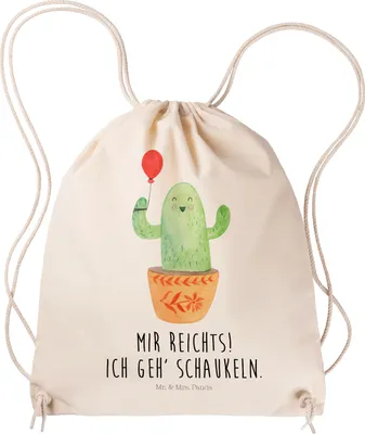 Produktbild von Mr. & Mrs. Panda Jutebeutel Kaktus Luftballon - Transparent - Geschenk, Gymbag, Freundin, Kleiner Rucksack, Neustart, Stress, wander, Kakteen, Ausbildung, Beutel