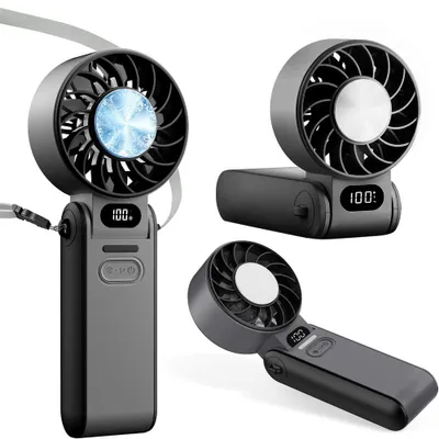 Produktbild von 3in1 Handheld Mini Ventilator , Turbo Kühlung mit Eisfunktion, 5 Geschwindigkeiten, LED Anzeige, wiederaufladbar 2000mAh, leise, für Reisen & Outdoor