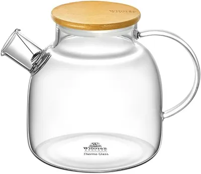 Produktbild von Wilmax Teekanne 1200 ml mit Bambusdeckel Transparent aus Thermoglas