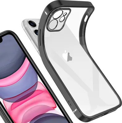 Image de Coque protectrice pour iPhone 11, Coque carrée transparente en gel TPU silicone pour iPhone 11 Noir