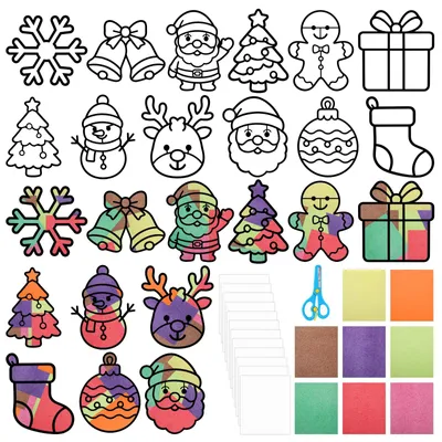 Weihnachtliches Fensterbilder-Set, 12 Motive, Bastelset