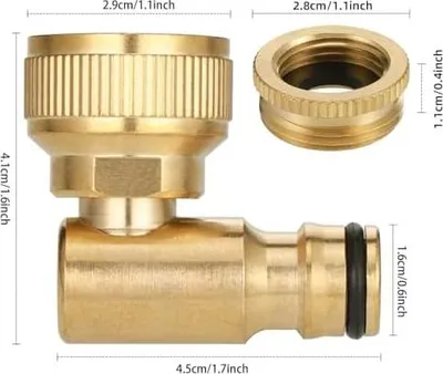 Produktbild von Messing Wasserhahnanschluss 1/2" und 3/4", 90? Winkel Anschlüsse 360? Drehbar Außenhahn Anschluss für Schlauchleitung Garten Außenschlauch Wasserhahn Adapter