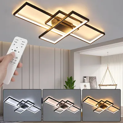Produktbild von 65W Geometrisch LED Deckenleuchte, Modern Deckenlampe 90cm, Dimmbar mit Fernbedienung, Multifunktional Deckenbeleuchtung Wohnzimmerlampe