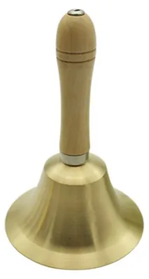 Productafbeelding van INF Gouden koperen handbel met houten handvat — Hoogklinkende bel van 70 dB voor in de klas, op bruiloften en voor het trainen van huisdieren (L/M/S maten) L