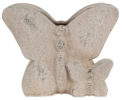 Image de Clayre & Eef Pot de fleurs Papillon 24x10x19 cm Beige Pierre
