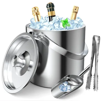 Eisbehälter 2L, doppelwandig, Edelstahl, mit Zange & Schaufel