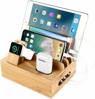 Produktbild von Bamboo Ladestation Tischständer und Ladestation für mehrere Geräte Dockingstation Ladestation für Handy/Tablet/Apple Watch/Airpods,
