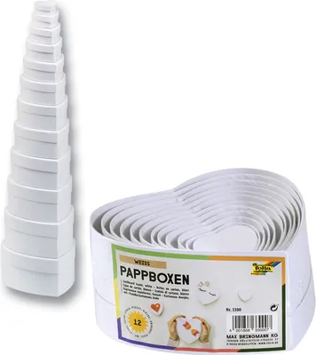 Produktbild von folia darčekové krabičky "Srdcia" 12 kusov rôznych veľkostí biela