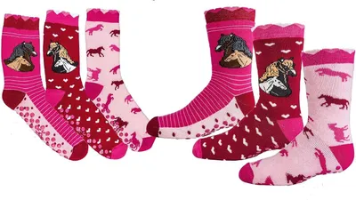 Produktbild von TippTexx 24 6 Paar ABS Kinder Stoppersocken, Strümpfe mit Noppensohle, Romantik Pferd, Größe 27-30