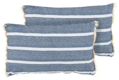 Obrázok produktu pre BELIANI Súprava 2 vonkajších dekoratívnych vankúšov, modrá farba, polyester, vzor s pruhmi, s frnčekmi