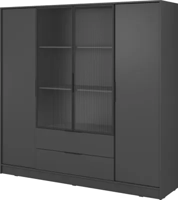 Produktbild von Moderner Schrank in Graphit mit Glastüren - Maße: 206 x 200 x 51 cm - Stilvolles und Praktisches Design