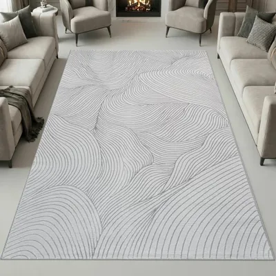 Produktbild von Teppich Silber Wellenmuster weich modern für Wohnzimmer Größe - 120 x 170 cm