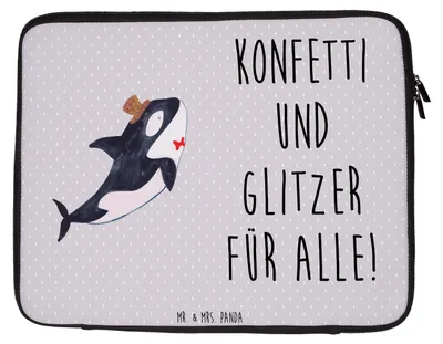 Produktbild von Mr. & Mrs. Panda Hülle Laptop Orca Zylinder 33 x 42 cm - Grau Pastell - Geschenk, Laptophülle, Sleeve, Laptoptasche, Geburtstag, Narwal, Fest, Glitzer, Meer, Case, Tasche