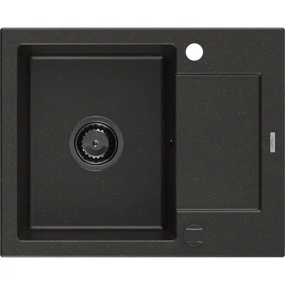 Obrázok produktu pre Mexen Enzo granitový jednokomorový drez s odkvapkávačom 576 x 465 mm, Čierna/Zlatá metalíza, Sifón Čierna - 6506571005-75-B