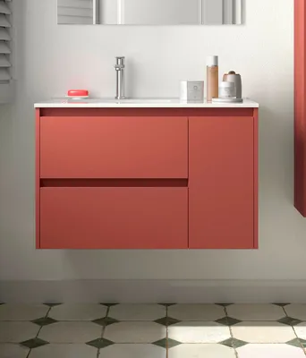 Image de Salgar Noja Meuble bas 850 2 tiroirs 1 porte à droite + vasque Red Satin