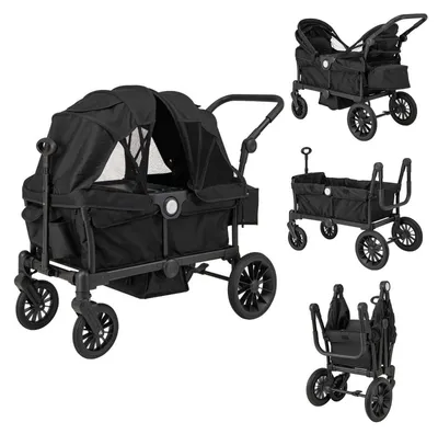 Produktbild von 2-in-1 Faltbarer Doppelkinderwagen mit verstellbarem Griff, Schwarz