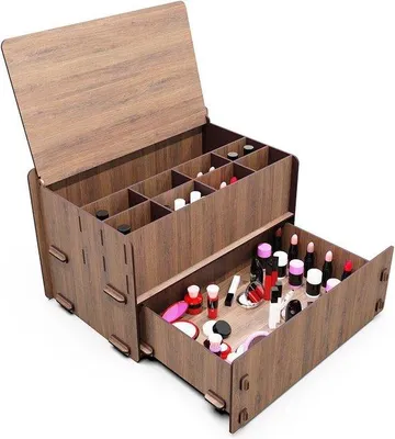 Image de Organiseur de maquillage KUK Design avec tiroir, 30,5 x 17,5 x 19 cm, en bois