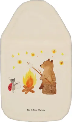 Produktbild von Mr. & Mrs. Panda Wärmflasche Bär & Marienkäfer Lagerfeuer - Weiß - Geschenk, Wärmekissen, Teddy, wärmebeutel, heißwasserbeutel, Plüsch, Wärmflaschen