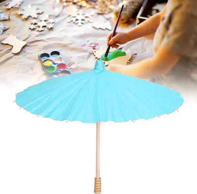 Zdjęcie produktu dla Parasol z białego papieru Kolorowy parasol z papieru olejnego dla dzieci do samodzielnego malowania (niebieski)