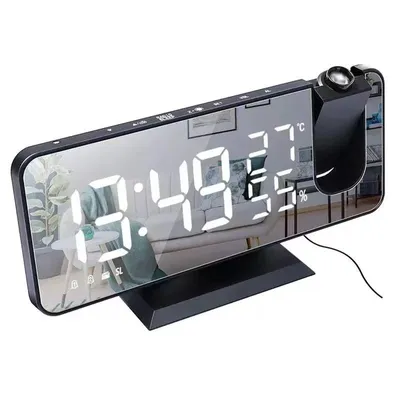 Productafbeelding van Projectiewekker met FM Radio, LED Display & USB, 180° Projectie, Dubbele Wekker, Temperatuur & Luchtvochtigheid, Digitale Wekker