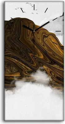 Produktbild von Leinwand Uhr Küche Wohnzimmer Bild 30x60 Malerei Abstrakte Berge Nebel Vögel - schwarze Hände