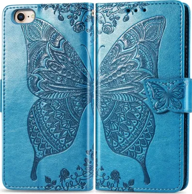 Produktbild von Mobigear Butterfly iPhone 7 Hülle Klapphülle Geldbörse - Blau