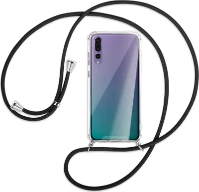 Produktbild von Handykette Backcover-Schutzhülle mit Band (Metall silberfarben) für Huawei P20 Pro - schwarz