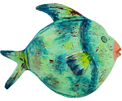 Eisenfischfigur, blau-grün, 32x12x24 cm