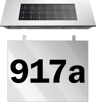 Produktbild von DEUBA® Edelstahl Hausnummer Beleuchtet Solar 4 LEDs Dämmerungssensor Wetterfest 0-9 Zahlen a-h Buchstaben Leuchte Haus Nummer Schild Außen