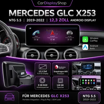Produktbild von 10,25" Android 13 Display NTG 5.5 C-Klasse W205 CarPlay & Android Auto Snapdragon 665 8GB 128GB