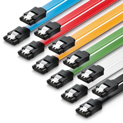 Produktbild von deleyCON 6x 50cm SATA 3 Kabel im Set SATA III Datenkabel - HDD SSD Verbindungskabel Anschlusskabel Metall-Clip 6 GBit/s - 2 Gerade L-Typ Stecker - Bunt