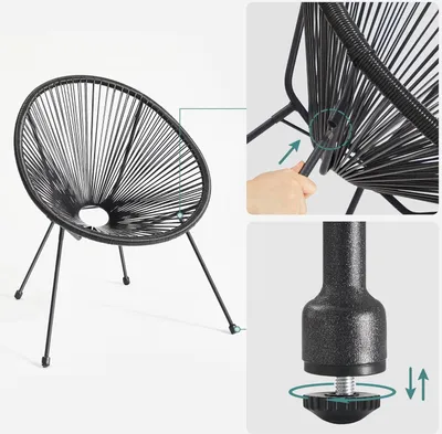 Produktbild von Famanu Gartenstuhl-Set mit Tisch - 3-teilig - Balkonmöbel - 2 Stühle - Ergonomisches Design - Schwarz