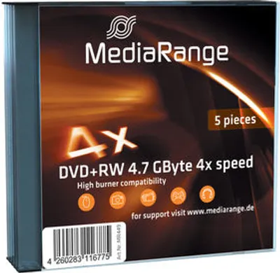 Produktbild von MediaRange 4.7GB, DVD+RW, 5 pack, DVD+RW, Slimcase, 5 Stück(e), 4,7 GB