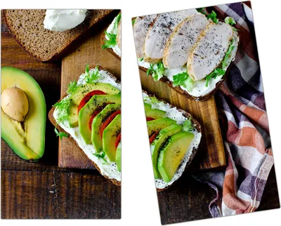 Produktbild von Spritzschutz Herdabdeckplatte Schneidebrett aus Glas Avocado Schnitze 2-Teilig (60x52cm)