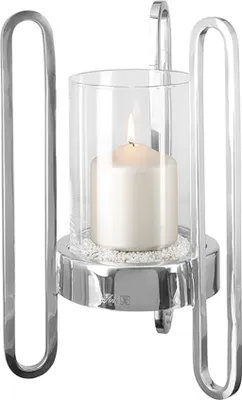 Produktbild von Fink CHALI, Windlicht mit Glas, Edelstahl, vernickelt, glatt, silberfarben, H. 35 cm, D. 26 cm Höhe: 35.00 cm Durchmesser: 25.50 cm 146176