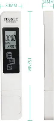 Obrázek produktu pro TDS EC Meter Přenosný kompaktní LCD displej 3 v 1 TDS EC Teplota Kvalita vody Testovací pero pro akvárium Bazén Bílá