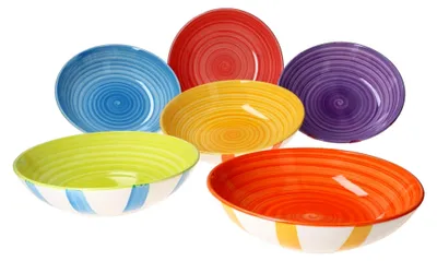 Produktbild von Suppenteller Set mit bunten Streifen für 6 Personen | 600 ml | Steingut-Teller