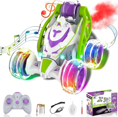 Produktbild von RC Stunt Auto mit LED-Beleuchtung & Nebeleffekt – 360° Drehung, Musik, All-Terrain, ferngesteuertes Auto für Kinder