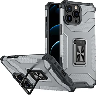 Zdjęcie produktu dla Crystal Ring Case pancerne hybrydowe etui pokrowiec + magnetyczny uchwyt iPhone 12 Pro Max czarny