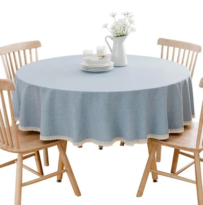 Immagine prodotto di Tovaglia rotonda in cotone e lino, diametro 160 cm, color azzurro chiaro