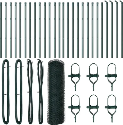 Produktbild von Möbel Sechseckzaun Grün 0.4x50 m Stahl, Zaunpfosten 13 Stück Grün Ø32 mm 80 cm verzinkter Stahl - Zaunzubehör 3352692