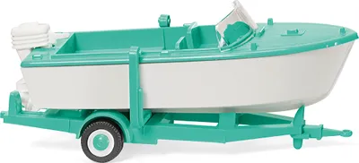 Produktbild von Wiking Anhänger mit Motorboot signalweiß/mintgrün 009503