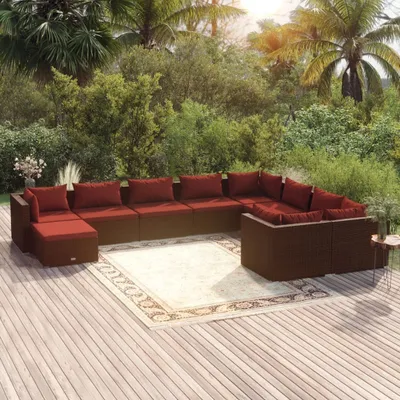 Produktbild von 10-tlg. Garten-Lounge-Set mit Kissen Poly Rattan Braun