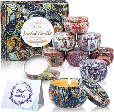 Productafbeelding van Geurkaarsen cadeauset voor vrouwen, 9 stuks aromatherapiekaars met wenskaart, 180 uur brandende geurende natuurlijke sojawas