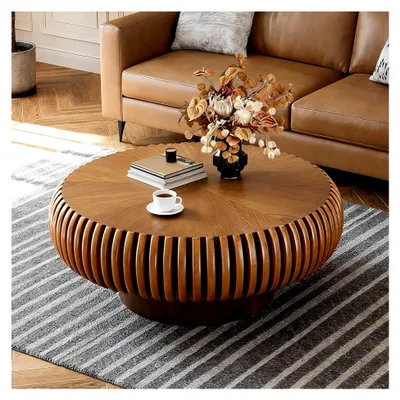 Produktbild von Moderner runder Couchtisch mit geriffelter Oberfläche für das Wohnzimmer