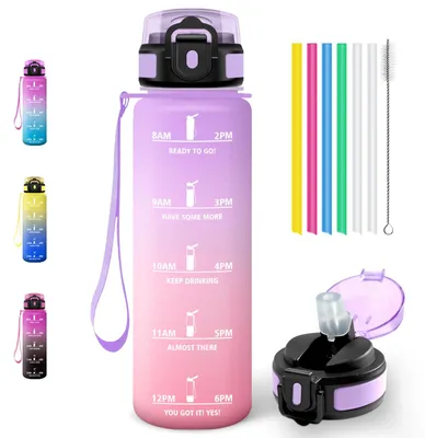 Produktbild von Motswedi Trinkflasche 1l, Auslaufsicher, Wasserflasche mit Strohhalm