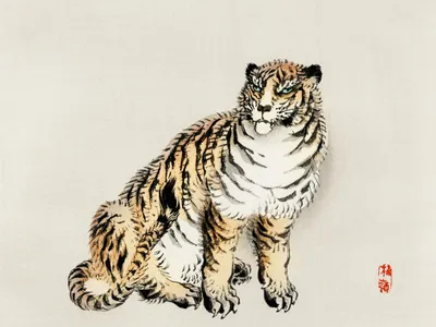 Zdjęcie produktu dla Plakat 40x30cm Tiger, Kōno Bairei Japoński Vintage do Salonu